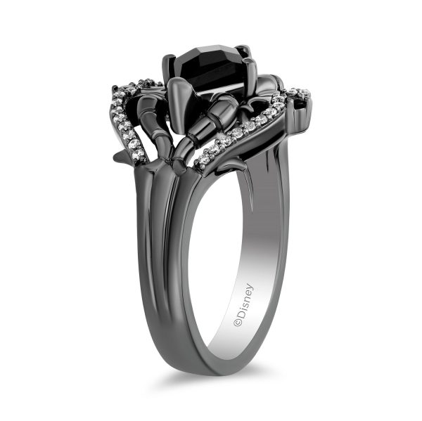 Enchanted Disney Fine Jewelry Black Rhodium Over Sterling Silver with 1 6 CTTW Diamond and Black Onyx Maleficent Ring Cheap