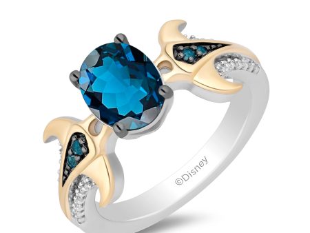 Enchanted Disney Fine Jewelry Sterling Silver and 10K Yellow Gold 1 10 CTTW Diamond and London Blue Topaz Moana Ring Cheap