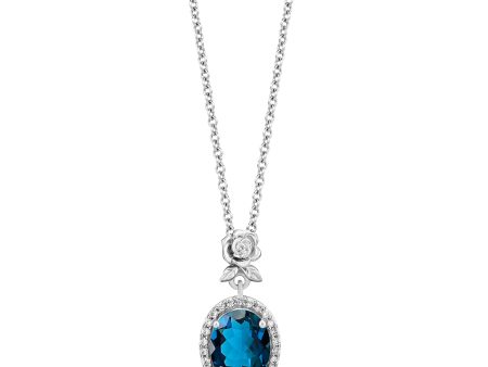 Enchanted Disney Fine Jewelry Sterling Silver with 1 10 CTTW Diamond and London Blue Topaz Cinderella Halo Pendant Necklace Hot on Sale