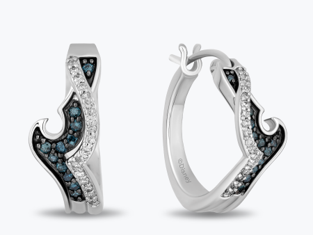 Enchanted Disney Fine Jewelry Sterling Silver with 1 4 CTTW White Diamond and Treated Blue Diamonds Moana Hoop Earrings For Cheap