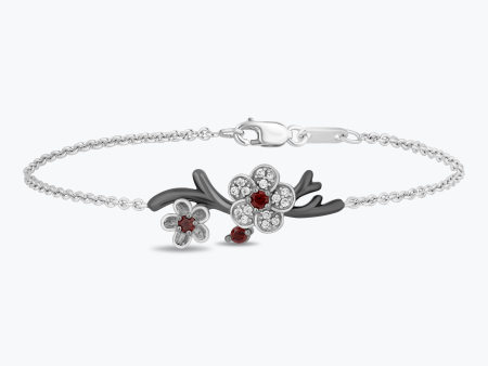 Enchanted Disney Fine Jewelry Black Rhodium over Sterling Silver with 1 7 CTTW Diamond and Red Garnet Mulan Bracelet Cheap