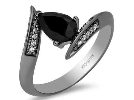 Enchanted Disney Fine Jewelry Black Rhodium Over Sterling Silver with 1 10 CTTW Diamond and Black Onyx Maleficent Ring For Cheap