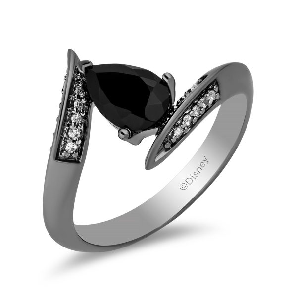 Enchanted Disney Fine Jewelry Black Rhodium Over Sterling Silver with 1 10 CTTW Diamond and Black Onyx Maleficent Ring For Cheap