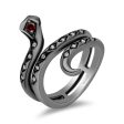 Enchanted Disney Fine Jewelry Black Rhodium Over Sterling Silver with 1 10 CTTW Diamond and Red Garnet Jafar Serpent Ring Sale