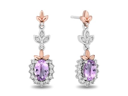 Enchanted Disney Fine Jewelry Sterling Silver and 10K Rose Gold 1 5 CTTW Diamond and Rose De France Rapunzel Drop Earrings Cheap