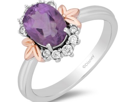 Enchanted Disney Fine Jewelry Sterling Silver and 10K Rose Gold 1 6 CTTW Diamond and Rose De France Rapunzel Ring Supply