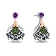 Enchanted Disney Fine Jewelry The Little Mermaid Black Rhodium over Sterling Silver and 10K Rose Gold with 1 10 CTTW Diamond and Amethyst with Green Tourmaline and Swiss Blue Topaz Ariel Earrings For Sale