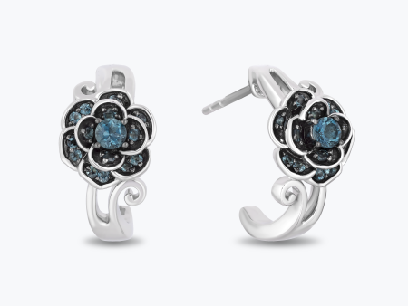 Enchanted Disney Fine Jewelry Sterling Silver with London Blue Topaz Cinderella Gardenia Flower Huggie Earrings Hot on Sale