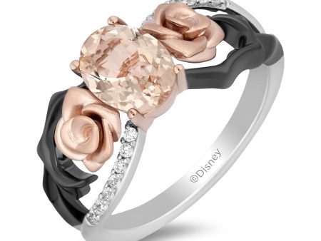 Enchanted Disney Fine Jewelry Black Rhodium over Sterling Silver and 10K Rose Gold with 1 10 CTTW Diamond and Morganite Aurora Ring Fashion