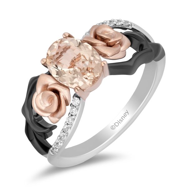 Enchanted Disney Fine Jewelry Black Rhodium over Sterling Silver and 10K Rose Gold with 1 10 CTTW Diamond and Morganite Aurora Ring Fashion