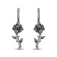 Enchanted Disney Fine Jewelry Black Rhodium Over Sterling Silver with 1 8 CTTW Black and White Diamond Maleficent Rose Earrings For Sale