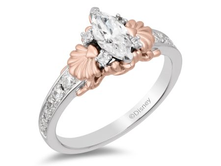 Enchanted Disney Fine Jewelry 14K White Gold and Rose Gold with 3 4 CTTW Diamond Ariel Engagement Ring For Cheap