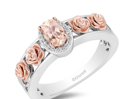 Enchanted Disney Fine Jewelry Sterling Silver and 10K Rose Gold with 1 20 CTTW Diamond and Morganite Aurora Halo Filigree Ring Discount