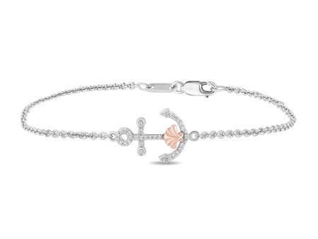 Enchanted Disney Fine Jewelry Sterling Silver and 10K Rose Gold with 1 10 CTTW Diamond Ariel Anchor Bracelet For Cheap