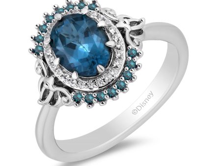 Enchanted Disney Fine Jewelry Sterling Silver 1 5 CTTW White Diamond and Blue Diamond with London Blue Topaz Cinderella Halo Ring Online Sale