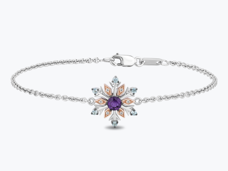 Enchanted Disney Fine Jewelry Sterling Silver and 10K Rose Gold Diamond Accent with Blue Topaz and Rose-De-France Elsa Snowflake Bracelet Fashion