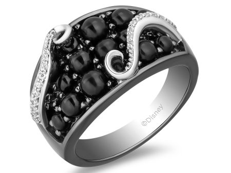 Enchanted Disney Fine Jewelry The Little Mermaid Black Rhodium over Sterling Silver with 1 10 CTTW Diamond with Black Onyx Ursula Bubbles Ring Sale