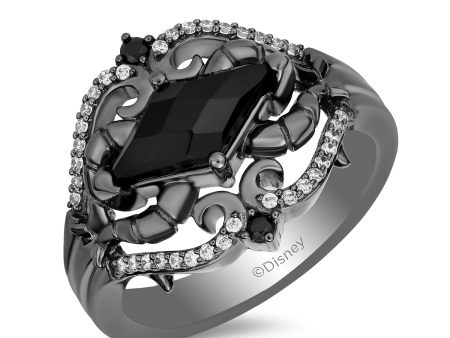 Enchanted Disney Fine Jewelry Black Rhodium Over Sterling Silver with 1 6 CTTW Diamond and Black Onyx Maleficent Ring Cheap