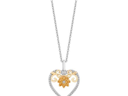 Enchanted Disney Fine Jewelry Sterling Silver and 10K Yellow Gold With 1 6 CTTW Tiana Heart Pendant Necklace Hot on Sale