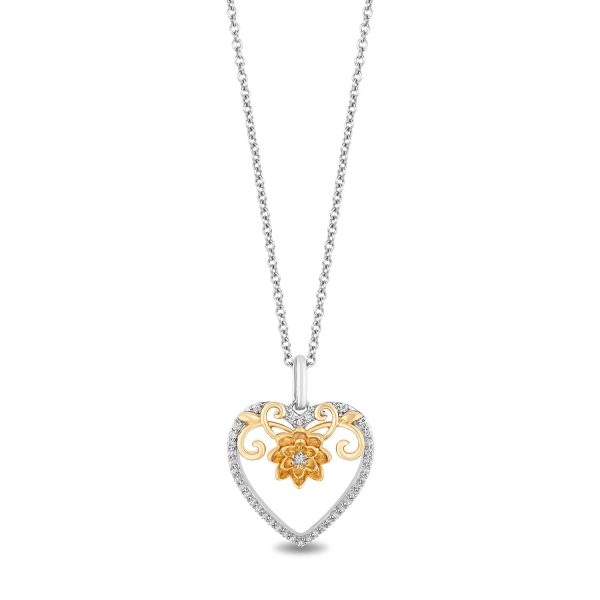 Enchanted Disney Fine Jewelry Sterling Silver and 10K Yellow Gold With 1 6 CTTW Tiana Heart Pendant Necklace Hot on Sale