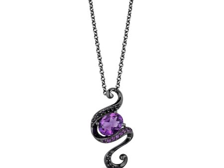 Enchanted Disney Fine Jewelry Black Rhodium over Sterling Silver with 1 10 CTTW Black Diamond and Amethyst Ursula Pendant Necklace For Cheap