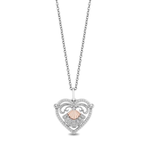 Enchanted Disney Fine Jewelry Sterling Silver and 10K Rose Gold With 1 5 CTTW Diamonds Ariel Heart Pendant Necklace Online Hot Sale