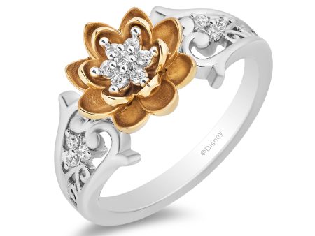 Enchanted Disney Fine Jewelry Sterling Silver and 10K Yellow Gold With 1 8 CTTW Diamond Tiana Lotus Ring Fashion