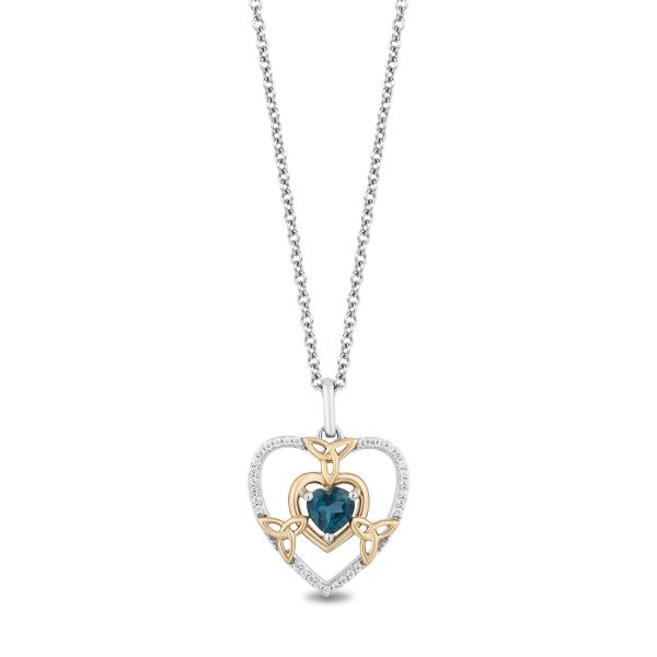 Enchanted Disney Fine Jewelry Sterling Silver and 10K Yellow Gold with Diamond Accent and Heart London Blue Topaz Merida Heart Pendant Necklace on Sale