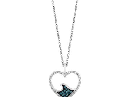 Enchanted Disney Fine Jewelry Sterling Silver With 1 4 CTTW Blue and White Diamond Moana Heart Pendant Necklace For Cheap