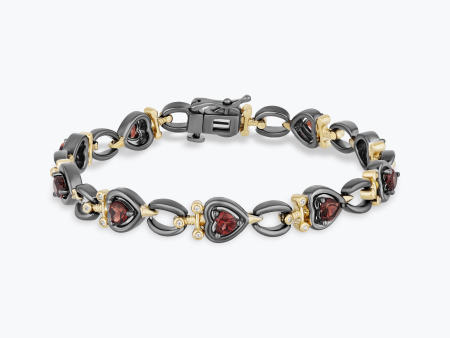 Enchanted Disney Fine Jewelry Black Rhodium and 14K Yellow Gold over Sterling Silver With 1 10 CTTW Diamond and Red Garnet Evil Queen Dagger Bracelet on Sale