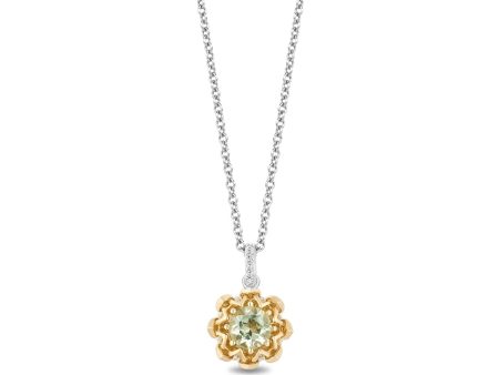 Enchanted Disney Fine Jewelry 10K Yellow Gold and Sterling Silver With 1 8 CTTW Diamond and Green Amethyst Tiana Pendant Necklace Cheap