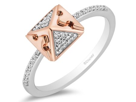 Enchanted Disney Fine Jewelry Sterling Silver and 10K Rose Gold 1 10 CTTW Diamond Aurora Pyramid Ring Supply