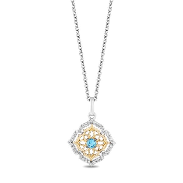 Enchanted Disney Fine Jewelry Sterling Silver and 10K Yellow Gold 1 7 CTTW Diamond and Blue Topaz Aladdin 30th Anniversary Jasmine Arabesque Necklace Hot on Sale