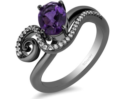 Enchanted Disney Fine Jewelry Black Rhodium Over Sterling Silver with 1 6 CTTW Diamond and Amethyst Ursula Ring Discount