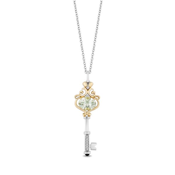 Enchanted Disney Fine Jewelry Sterling Silver and 10K Yellow Gold 1 20 CTTW Diamonds with Green Amethyst and Green Tourmaline Stepsisters Key Pendant Necklace Online Hot Sale