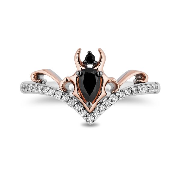 Enchanted Disney Fine Jewelry 10K Rose Gold and Sterling Silver with 1 6 CTTW Black and White Diamond with Black Onyx Maleficent Ring Hot on Sale