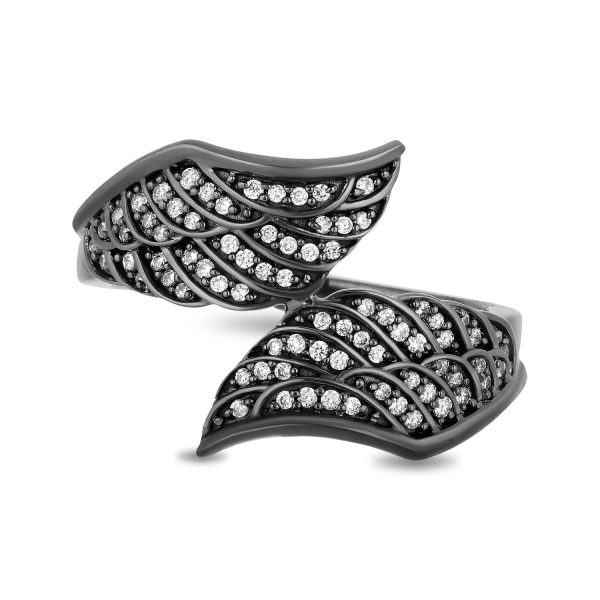 Enchanted Disney Fine Jewelry Black Rhodium over Sterling Silver with 1 4 CTTW Diamond Maleficent Wing Shape Ring Online now