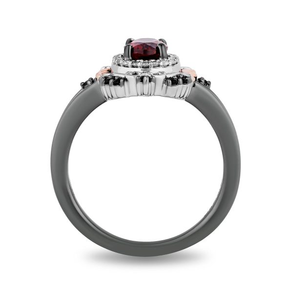 Enchanted Disney Fine Jewelry Black Rhodium over Sterling Silver and 10K Rose Gold 1 5 CTTW Black and White Diamond with Red Garnet Evil Queen Ring Online