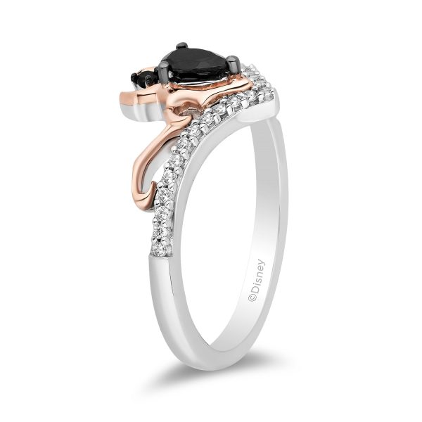 Enchanted Disney Fine Jewelry 10K Rose Gold and Sterling Silver with 1 6 CTTW Black and White Diamond with Black Onyx Maleficent Ring Hot on Sale