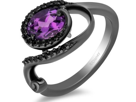 Enchanted Disney Fine Jewelry Black Rhodium over Sterling Silver with 1 5 CTTW Black Diamond and Amethyst Ursula Ring Hot on Sale