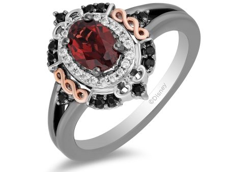 Enchanted Disney Fine Jewelry Black Rhodium over Sterling Silver and 10K Rose Gold 1 5 CTTW Black and White Diamond with Red Garnet Evil Queen Ring Online