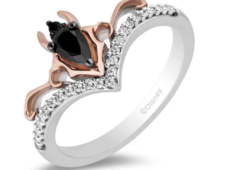 Enchanted Disney Fine Jewelry 10K Rose Gold and Sterling Silver with 1 6 CTTW Black and White Diamond with Black Onyx Maleficent Ring Hot on Sale