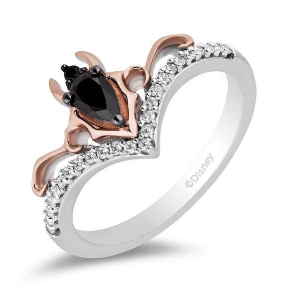 Enchanted Disney Fine Jewelry 10K Rose Gold and Sterling Silver with 1 6 CTTW Black and White Diamond with Black Onyx Maleficent Ring Hot on Sale