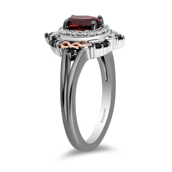 Enchanted Disney Fine Jewelry Black Rhodium over Sterling Silver and 10K Rose Gold 1 5 CTTW Black and White Diamond with Red Garnet Evil Queen Ring Online