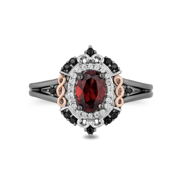 Enchanted Disney Fine Jewelry Black Rhodium over Sterling Silver and 10K Rose Gold 1 5 CTTW Black and White Diamond with Red Garnet Evil Queen Ring Online