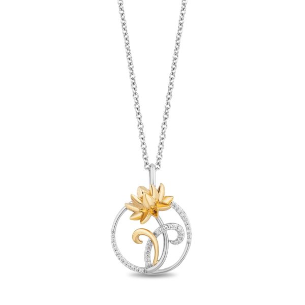 Enchanted Disney Fine Jewelry Sterling Silver and 10K Yellow Gold With 1 10 CTTW Diamond Tiana Lotus Pendant Necklace Online Hot Sale