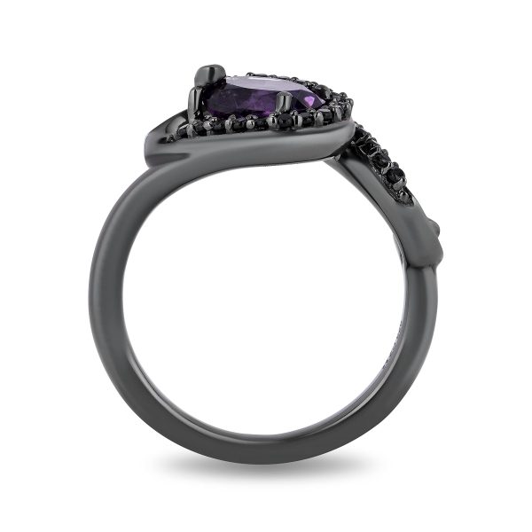 Enchanted Disney Fine Jewelry Black Rhodium over Sterling Silver with 1 5 CTTW Black Diamond and Amethyst Ursula Ring Hot on Sale