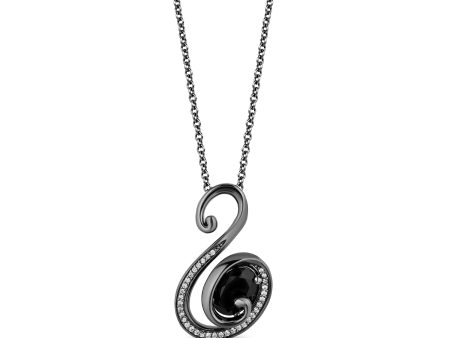 Enchanted Disney Fine Jewelry Black Rhodium over Sterling Silver with 1 10 CTTW Diamond and Black Onyx Ursula Pendant Necklace Online Sale