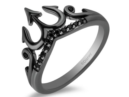 Enchanted Disney Fine Jewelry Black Rhodium over Sterling Silver with 1 10 CTTW Black Diamonds Ursula Trident Ring on Sale