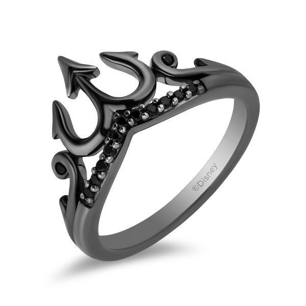 Enchanted Disney Fine Jewelry Black Rhodium over Sterling Silver with 1 10 CTTW Black Diamonds Ursula Trident Ring on Sale